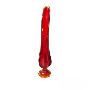 L.E. Smith Arlington Ruby Red Amberina Viking Pedestal Swung Glass Vase